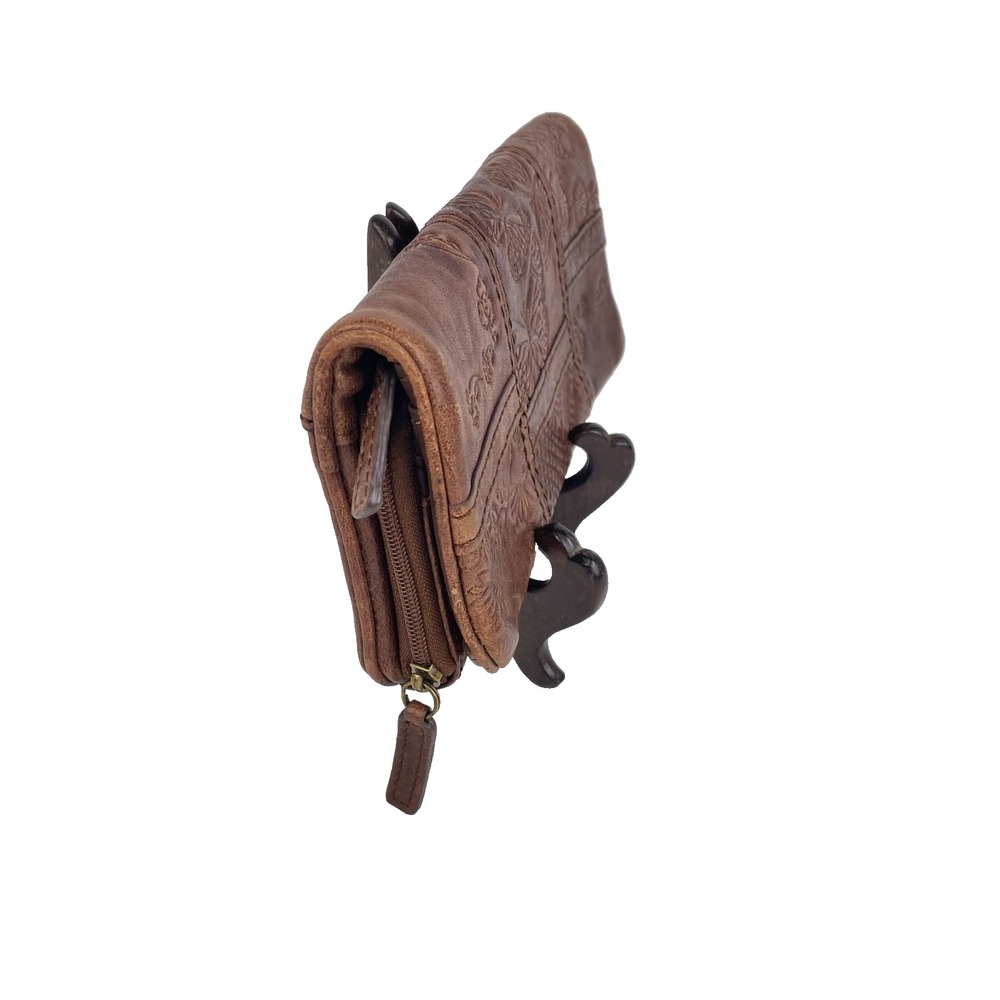 Fossil Embossed Leather Bifold Wallet Dk Brown Multi Pockets Clutch Supple Fine - Picture 5 of 7